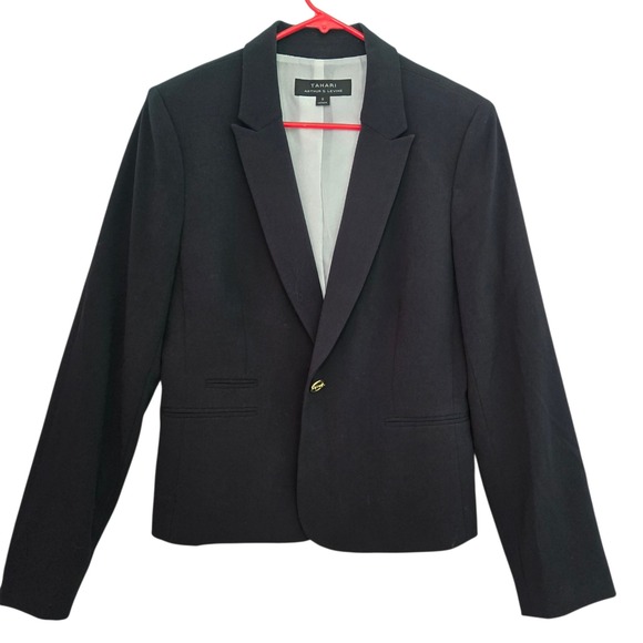 Tahari Arthur S. Levine Jackets & Blazers - Tahari Arthur S Levine Womens Black Single Button Blazer Career Academia Size 8